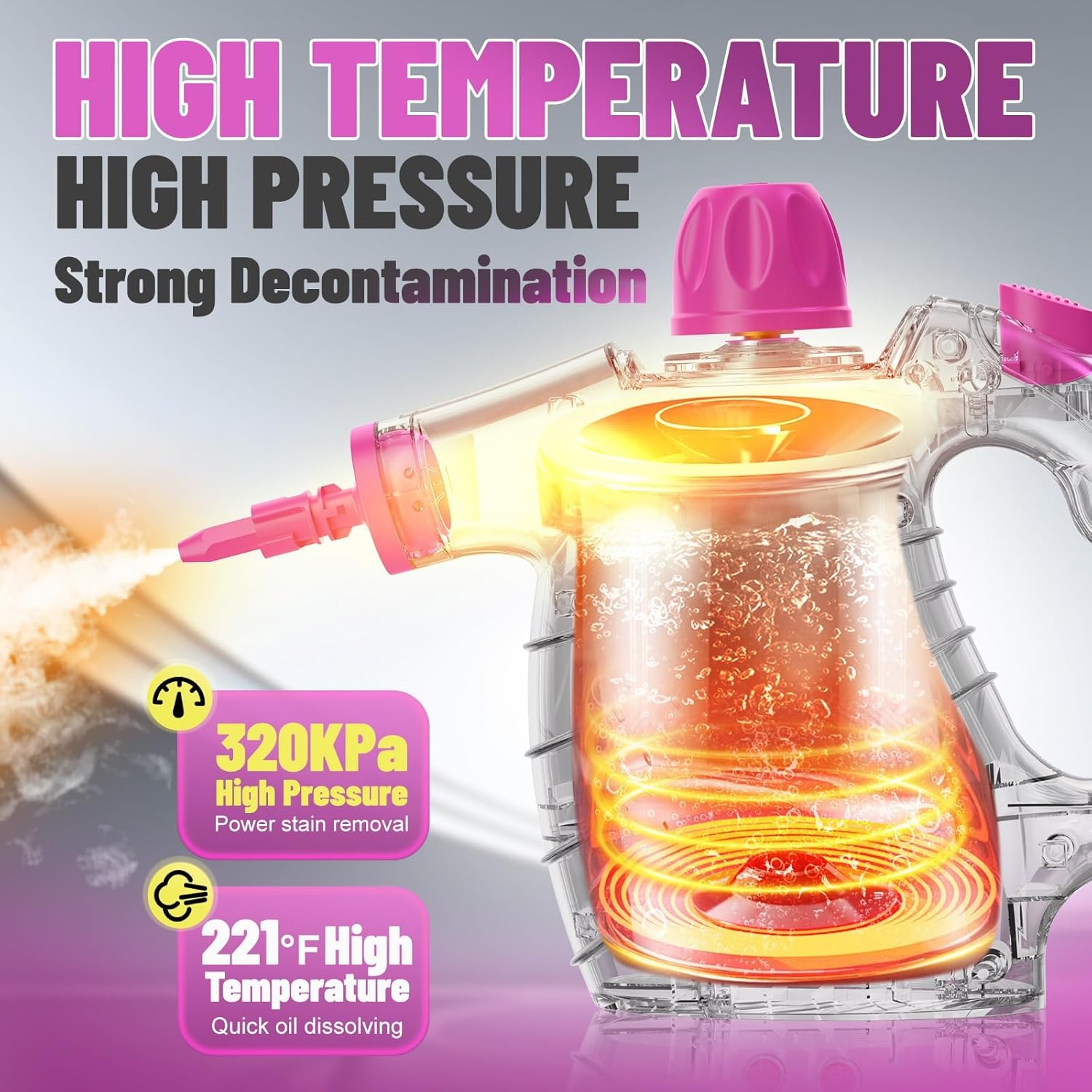 Steam Cleaner, Hand Held Steamer for Home Car, 10 Accessories Carpet Furniture Cleaner Machine, Portable Steaming Cleaner for Couch Grout Upholstery Floor Window Glass Bathroom Toilet Shower Kitchen