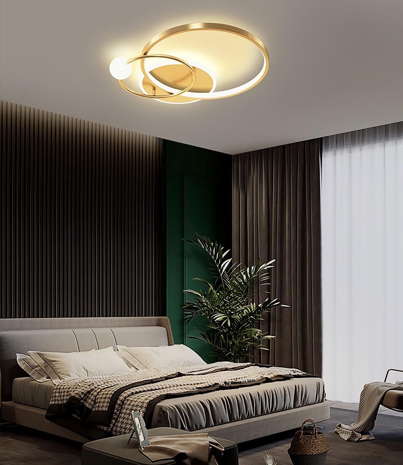 Modern LED Dimmable Ceiling Lamp with Remote Control, Gold Pendant Light 42cm for Bedroom, Kids Room, Dining Room, Kitchen, Office