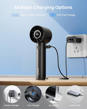 Turbo Handheld Fan with LED Torch and Clasp Base