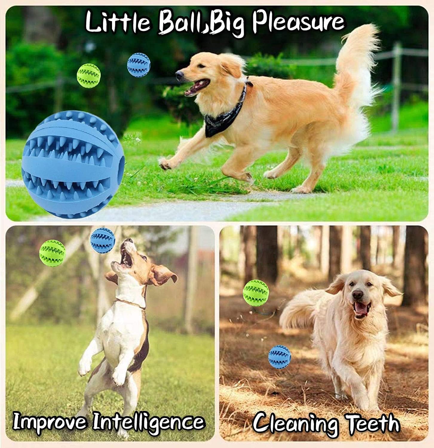 Pets Dog Treat Toys – Rubber Ball with Food Dispensing & Tooth Cleaning, 2 Pack