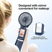 Handheld Fan, USB Rechargeable Mini Portable Fan, Personal Small Silent Hand Fan 4 Speeds with Mirror, Battery Operated Table Desk Fan for Office Outdoor Home Travel (Dark Blue)