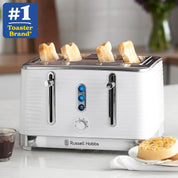 Inspire 4 Slice Toaster 1800W White Textured High Gloss with Wide Slots, Lift & Look, 6 Browning Levels, Frozen Reheat Cancel