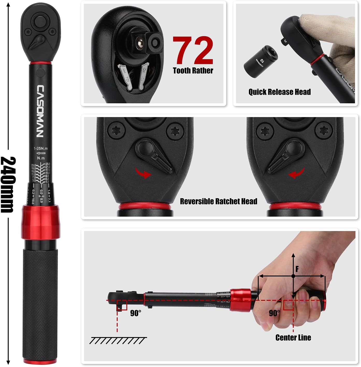 CASOMAN 1/4-Inch Drive Torque Wrench 1-25Nm
