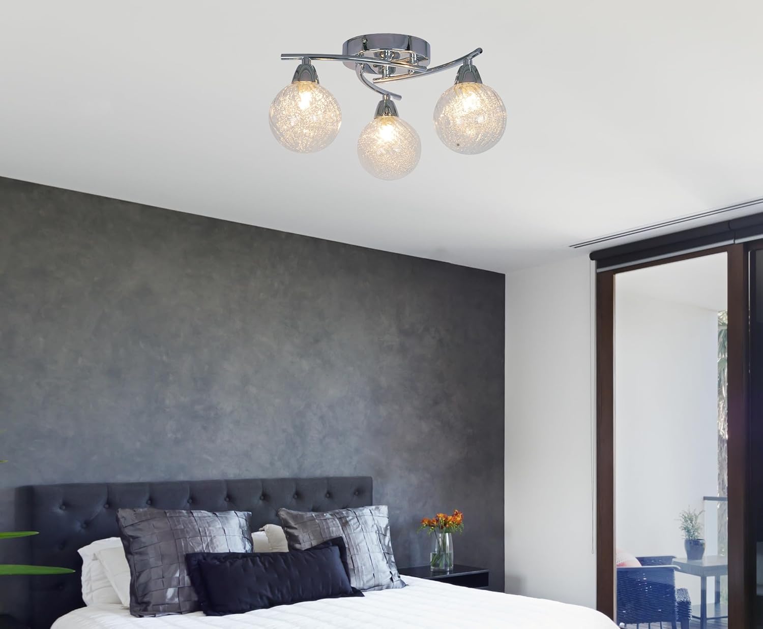 3xG9 LED Semi-Flush Ceiling Light – Polished Chrome Finish, 12W Natural White Lighting for Living Rooms, Bedrooms, Kitchens, and Hallways