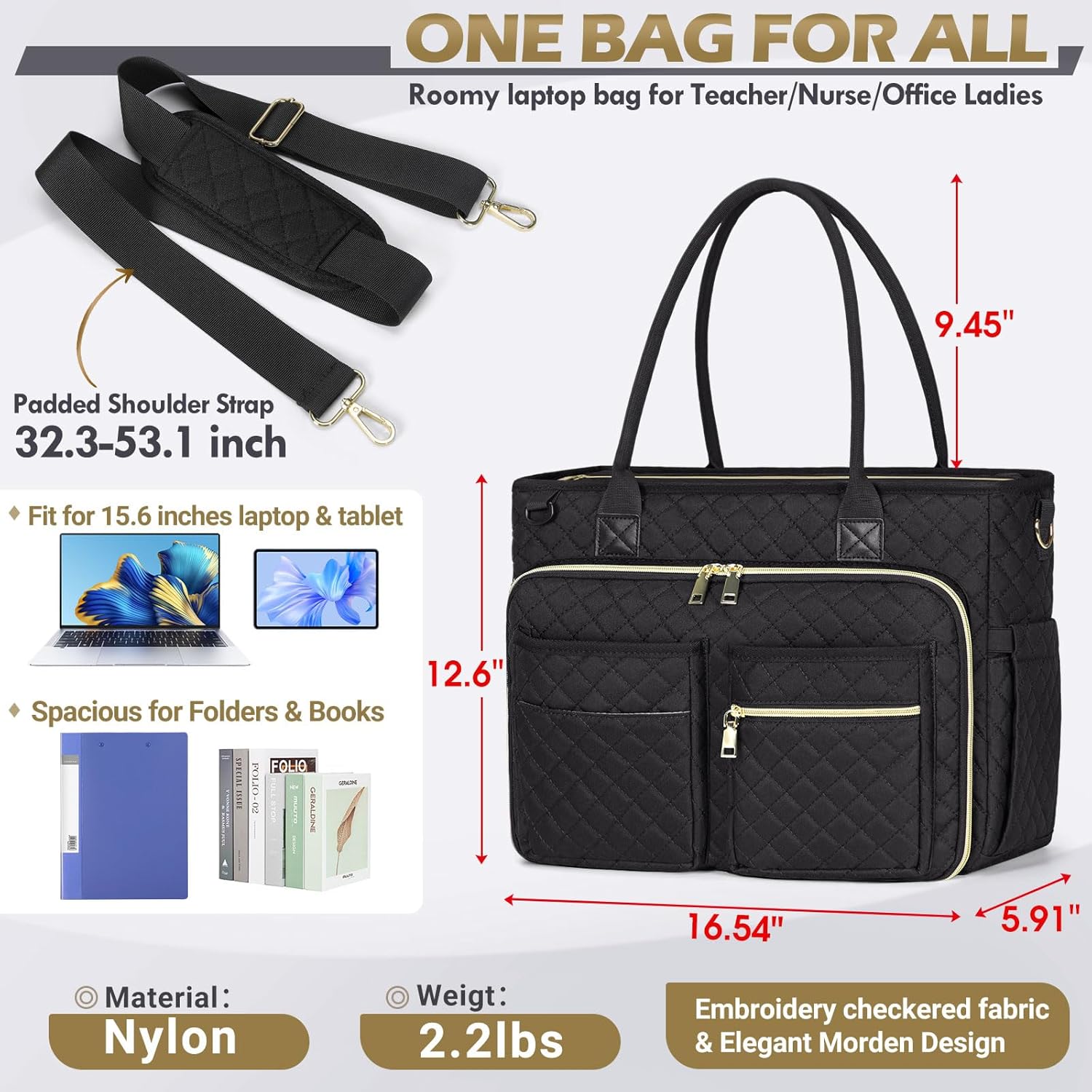 Women’s Laptop Tote Bag – 15.6" Work, Teacher & Nurse Briefcase with Insulated Pocket