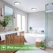 15W 1800LM LED Ceiling Light, Ultra Thin 18cm Round Black Flush Mount Lamp IP44 Waterproof, 3000K/4000K/6500K for Bathroom, Bedroom, Kitchen, Living Room, Toilet, Utility Room