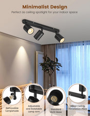 Ceiling spotlight with adjustable lamp arm and removable lampshade in a room setting.