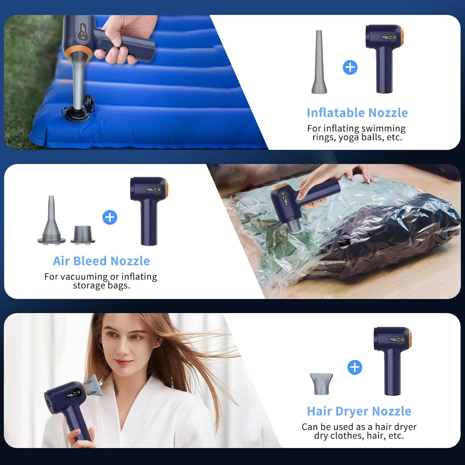 Handheld Car Vacuum Cleaner 15000Pa Powerful Cordless Blue Mini Cleaner