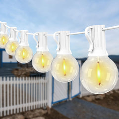 DSLebeen Festoon Lights 50ft LED String Lights Mains Powered with 27+3 Plastic G40 Bulbs 2700K Connectable