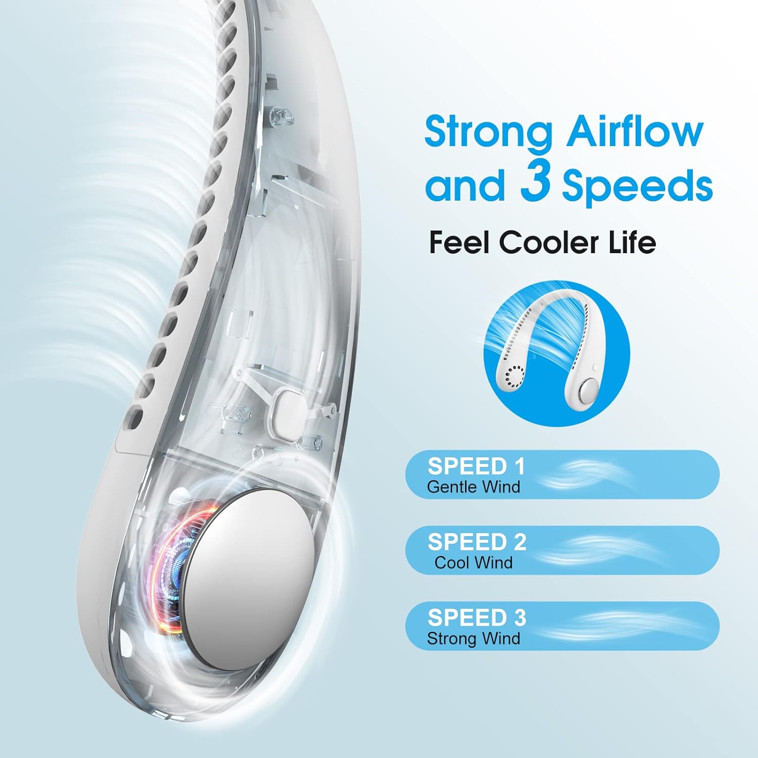 Neck Fan Bladeless 360° Rechargeable White