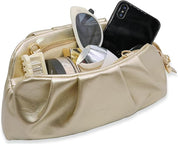 Cloud Clutch Bag for Women – PU Leather Pleated Dumpling Purse with Shoulder Strap