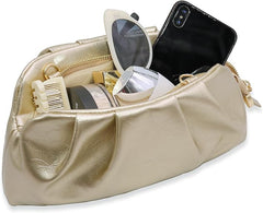 Cloud Clutch Bag for Women – PU Leather Pleated Dumpling Purse with Shoulder Strap
