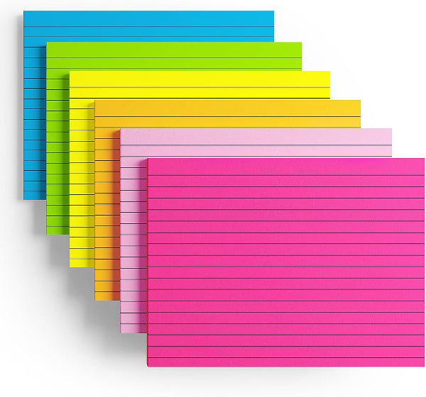 6-Pack Extra-Large Lined Sticky Notes, A5 Giant Pads, 30 Sheets Each, 6 Colors