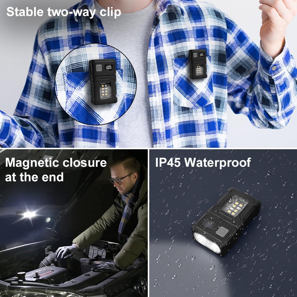 flintronic 2PCS Small Torch, USB C Rechargeable Mini EDC Torch, COB Work Light with Magnetic Base and Buckle Clip, Super Bright Flashlight for Outdoors Camping, Hiking, Emergency, Workshop, Repair [Energy Class A+++]