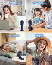 Mini Handheld USB Fan – Rechargeable 5-Speed Folding Fan with Base & Lanyard