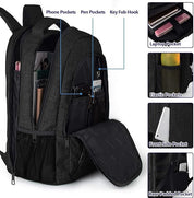 Black 15.6" Laptop Backpack – Waterproof USB Charging Work, School & Travel Bag