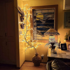 Warm White LED Willow Vine Wall Lights Set of 2, Plug-In Twig Fairy Lights for Indoor Bedroom and Living Room Décor