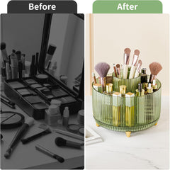 360° Rotating Makeup Organizer with 5 Compartments – Brush & Skincare Holder for Vanity