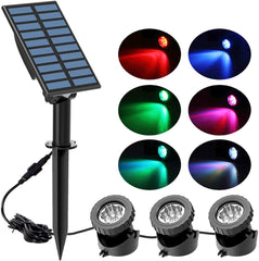 Solar Pond Lights, Submersible with 3 Lamps, IP68 Waterproof, Landscape Spotlight