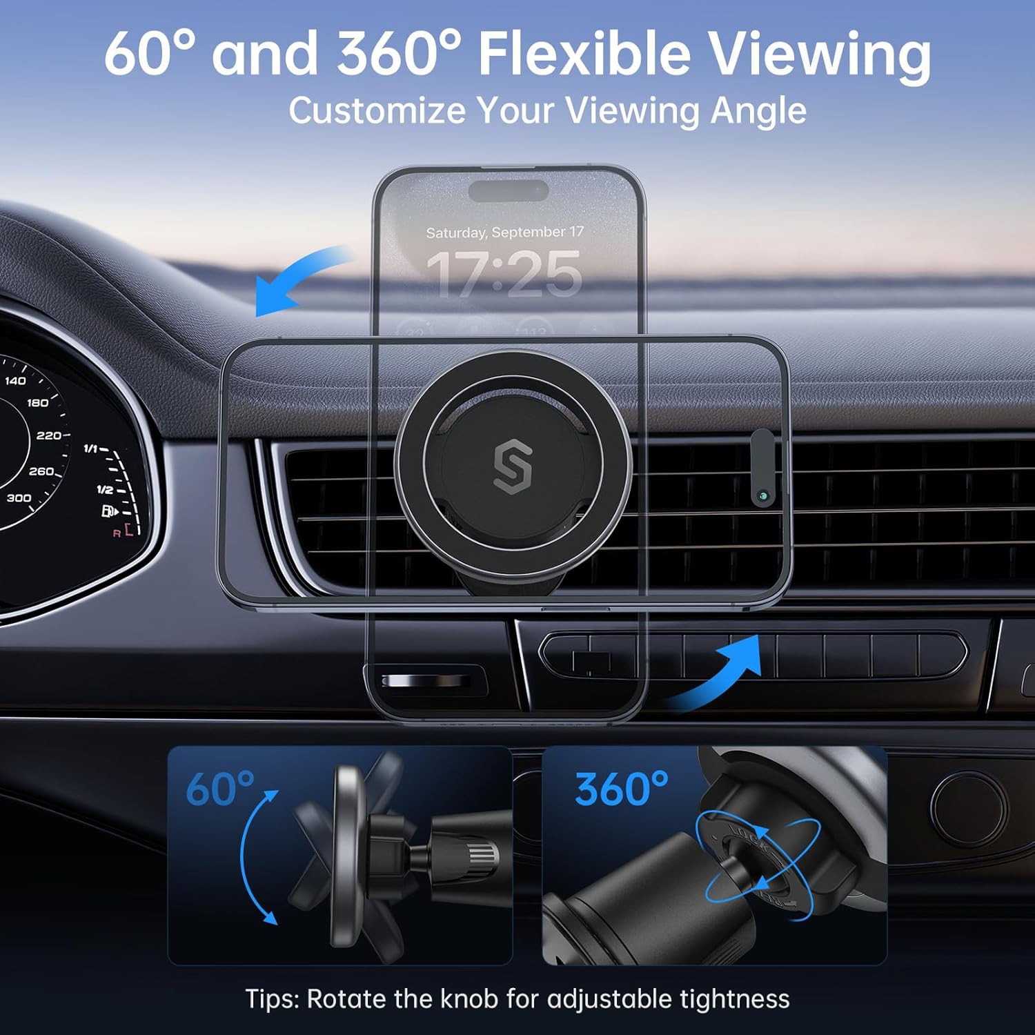 SYNCWIRE MagSafe Car Mount Black – Rotatable Magnetic Phone Holder