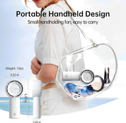 JISULIFE Handheld Turbo Fan- 16H Max Cooling Time Mini Portable Hand, 4000mAh USB Rechargeable Personal, Battery Operated Pocket Fan with 5 Speeds for Travel/Outdoor - White