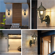 Motion Sensor Outdoor Wall Lights, PIR Lantern Wall Light Mains Powered, Waterproof Black Aluminium Porch Light with E27 Socket for Entryway, Doorway, Driveway, Garage