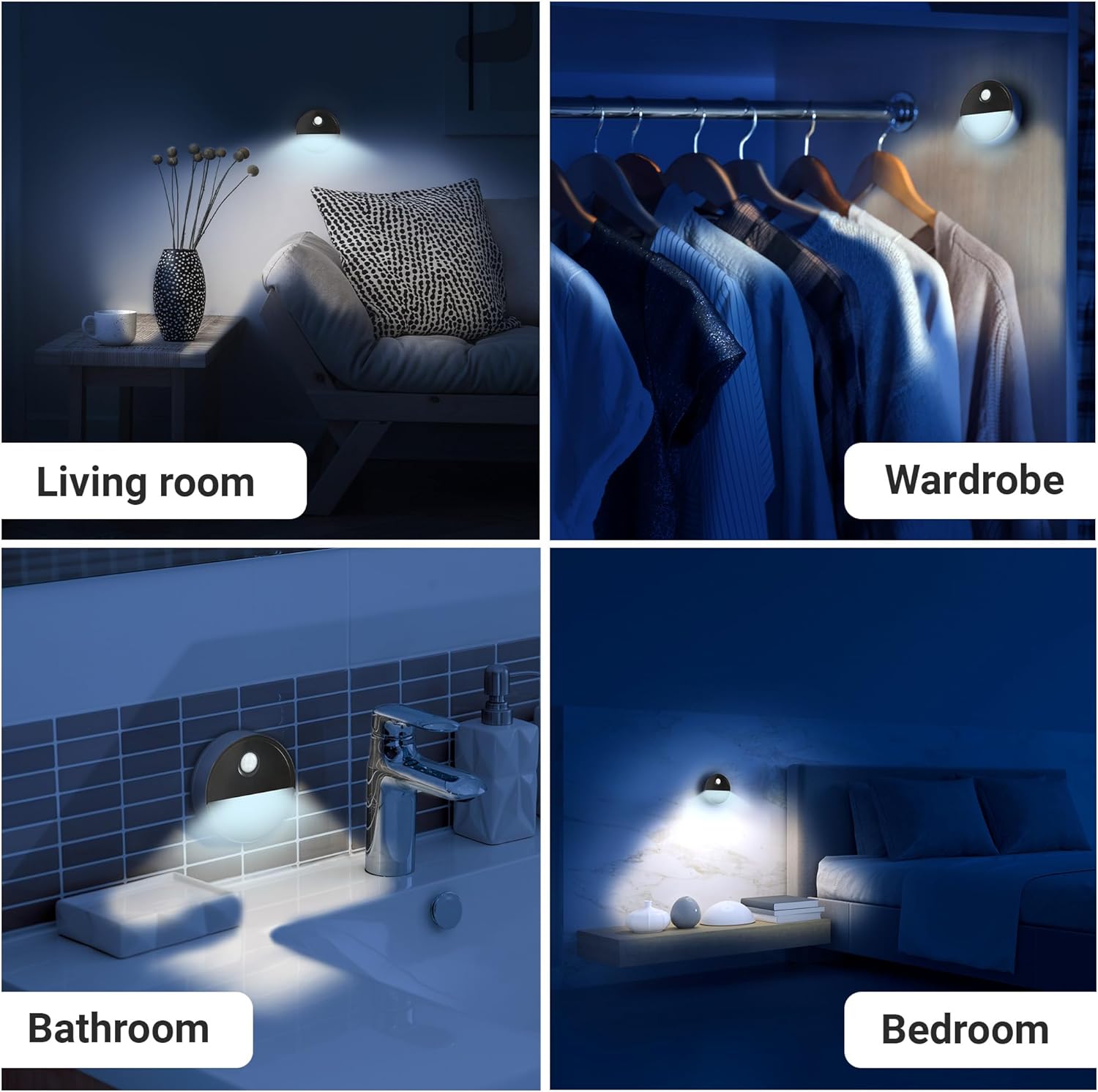 3 Pack Motion Sensor Night Lights Indoor Battery Operated LED Warm White