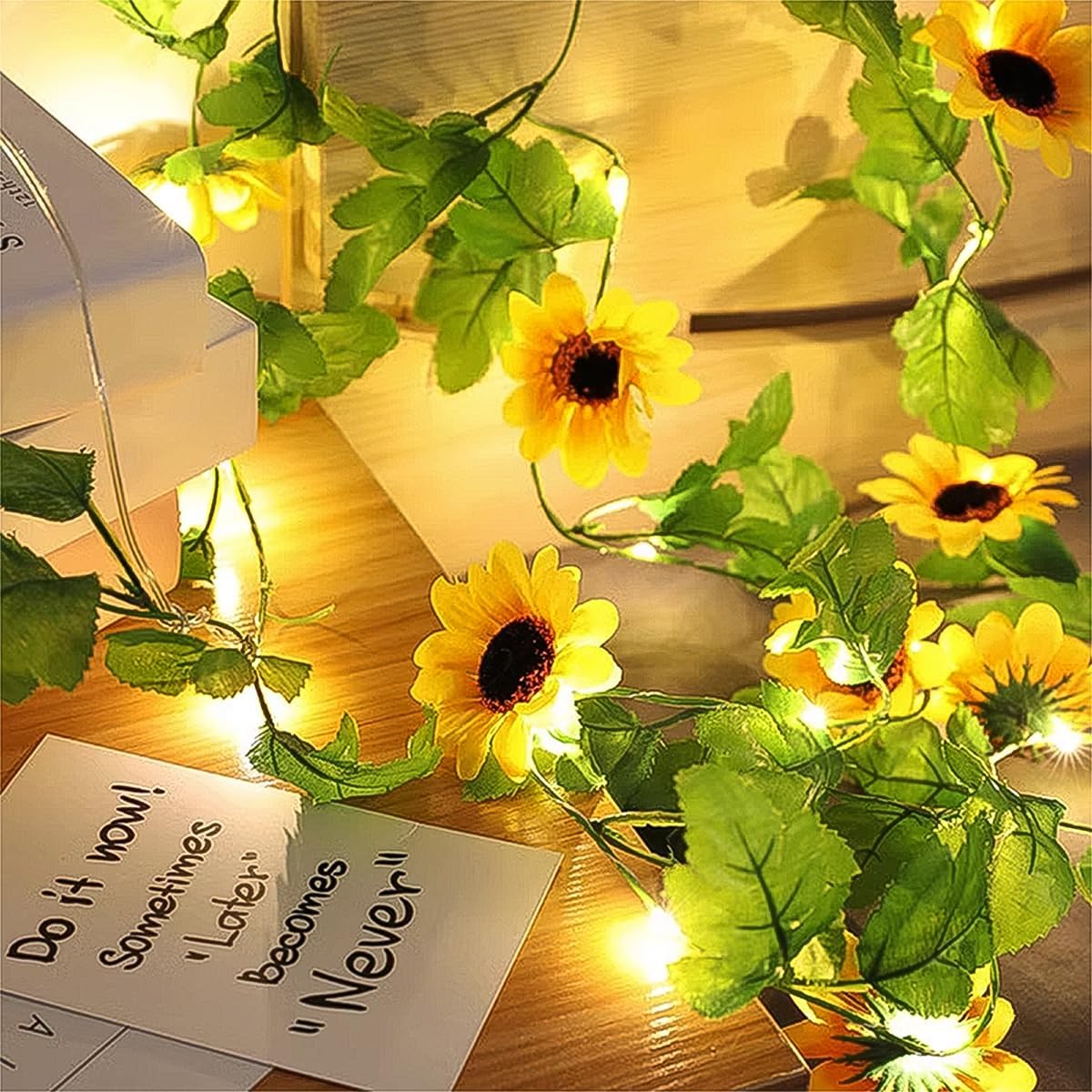 Battery Operated Sunflower Fairy Lights - 2M/20 LED String Lights - Decorative Artificial Flower Garland for Outdoor Indoor Home Bedroom Patio Garden Christmas Tree