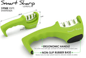 Smart Sharp 3-Stage Professional Knife Sharpener – Manual Kitchen Knife Sharpener with Ceramic Stone, Tungsten Carbide & Diamond Rods – Non-Slip Ergonomic Handle (Green)