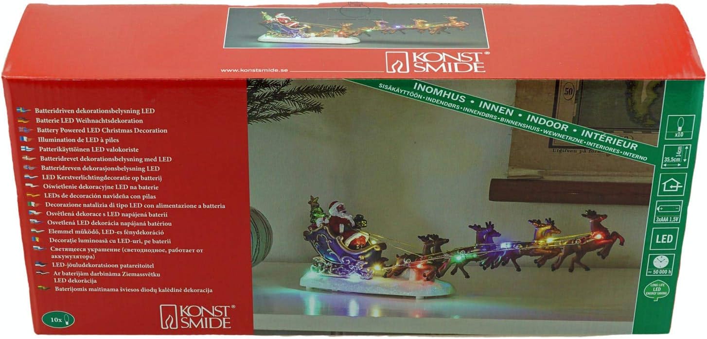 Warm white LED festive lights Santa sleigh ornament