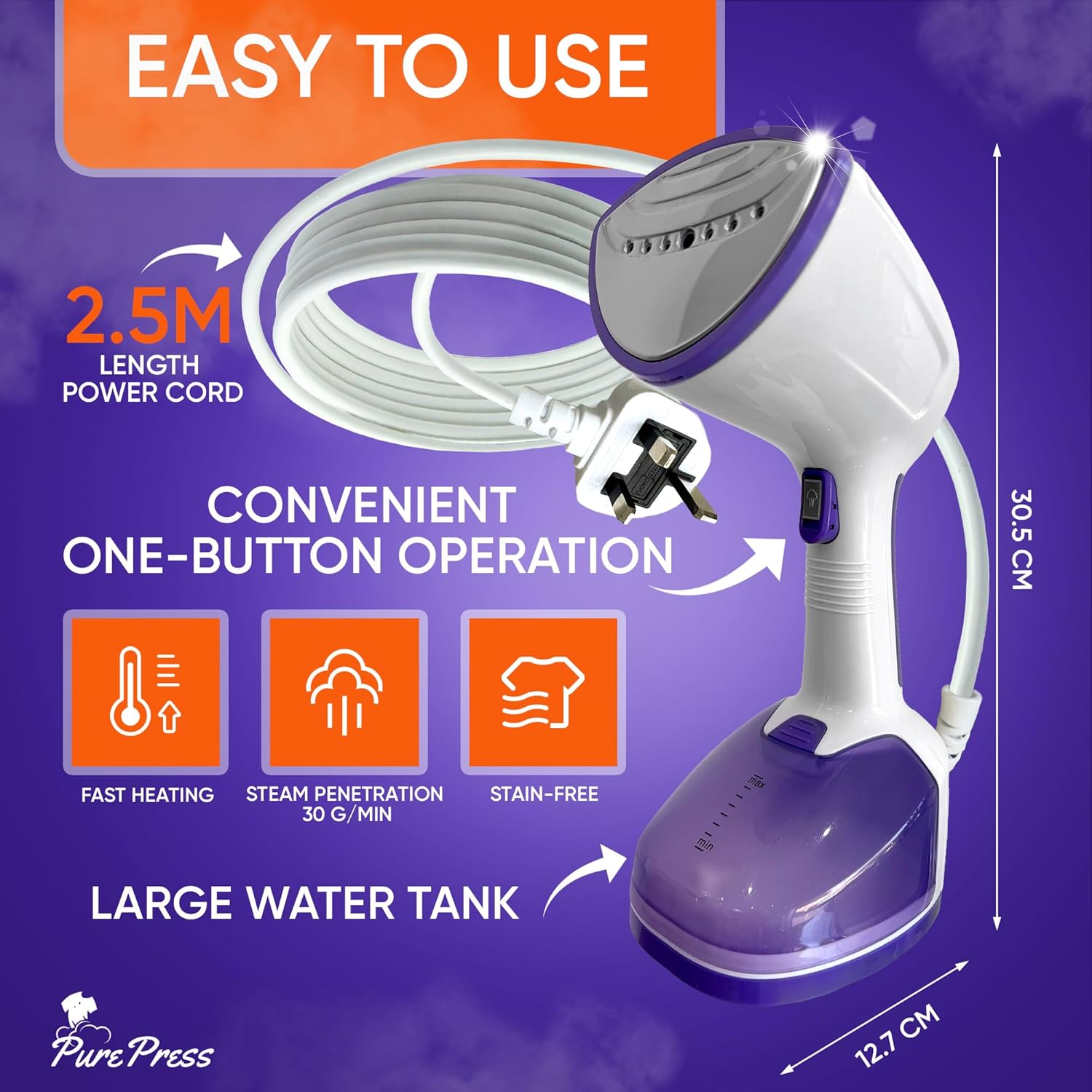 Clothes Steamer - Powerful 1500W Clothes Steamer Handheld - Clothes Steamer For Home - Upgraded 350ML Water Tank - Travel Steamer For Clothes - 25s Heat Up - Wrinkle Remover