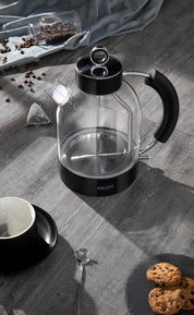 Glass Electric Kettle 1.5L – Fast Boil Tea Heater & Hot Water Boiler – Borosilicate Glass – Auto Shut-Off, Boil-Dry Protection – Black