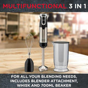 Sensio Home Hand Blender 200W Stick Immersion Blender – Black Handheld Food Processor with Stainless Steel Blade for Soups & Smoothies