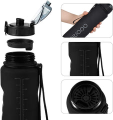 1L Sports Water Bottle – BPA-Free Tritan Leakproof Bottle with Filter & Flip Top, Black