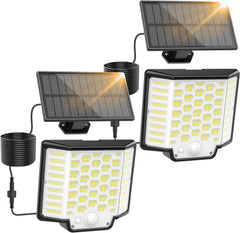 2 Pack 186 LED Solar Security Lights 3 Modes 270° IP65 Waterproof Motion Sensor 16.4Ft/5M for Garden Yard Pathway