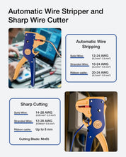 VCELINK Automatic Wire Stripper and Cutter, Electrical Cable Stripping Tool Adjustable for 14-24 AWG Cables with Eagle Nose in 7 Inch (GJ702)