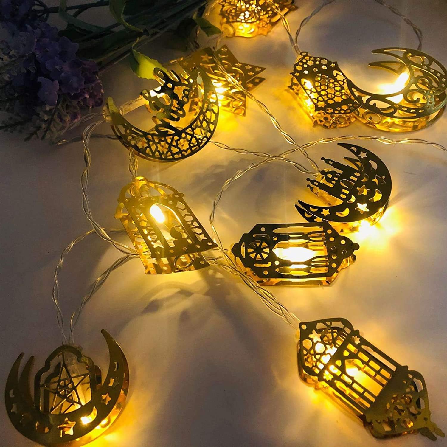 Ramadan Eid Mubarak String Lights – Battery Powered Moon Star Lantern LED Fairy Lights for Indoor & Outdoor Decoration