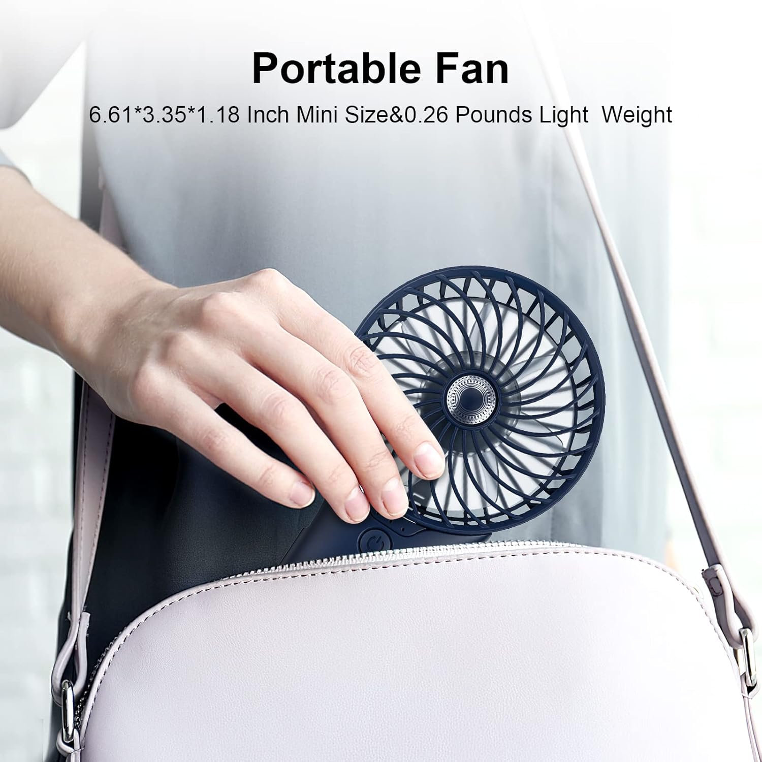 Handheld Fan, USB Rechargeable Mini Portable Fan, Personal Small Silent Hand Fan 4 Speeds with Mirror, Battery Operated Table Desk Fan for Office Outdoor Home Travel (Dark Blue)
