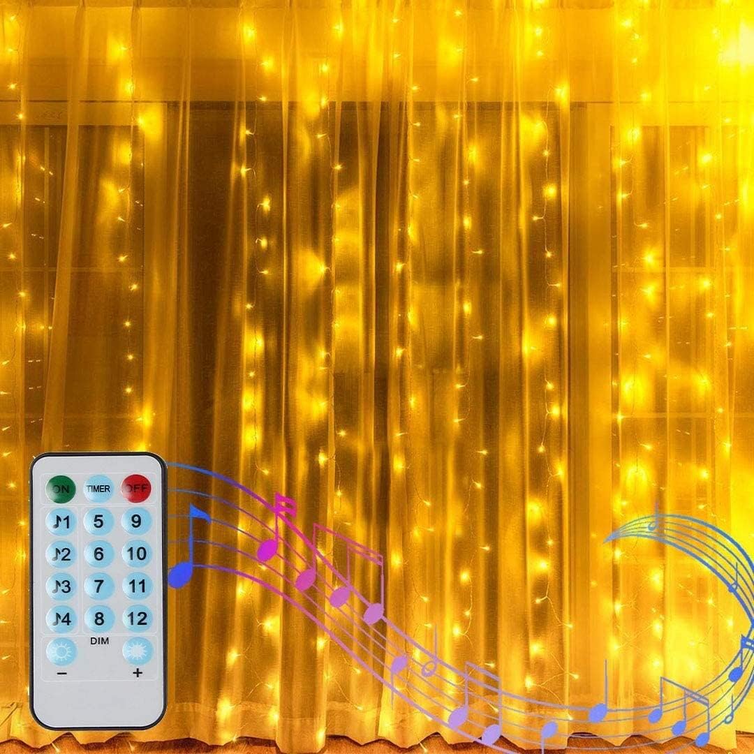 2M X 2M Curtain Lights for Bedroom,Window Curtain Lights Waterfall Hanging Backdrop Light Battery Powered Wall Lights, Music Activated for Gazebo Indoor Decor