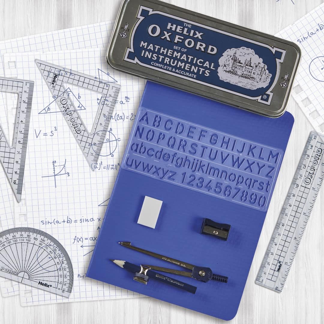 10 Pc Math Set Oxford 10-Piece Maths Set with Storage Tin – Complete Geometry & Measu ...