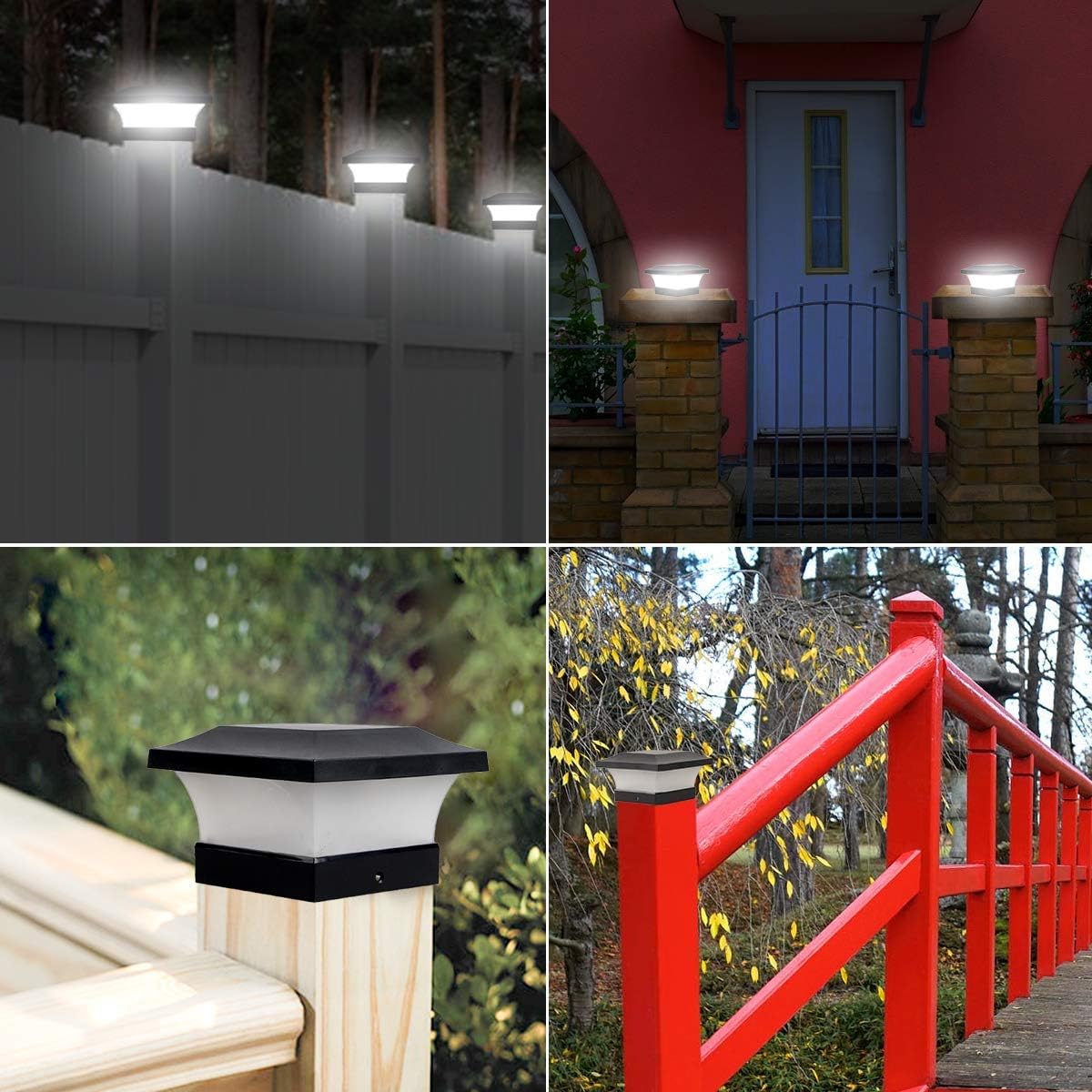 Solar LED Post Lights Waterproof Garden Outdoor Post Cap Lamp for 4x4 Wooden Posts, Deck, Fence, Daylight White 6000K 2pcs