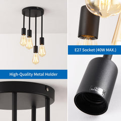 Black pendant light fixture with E27 socket on a white background