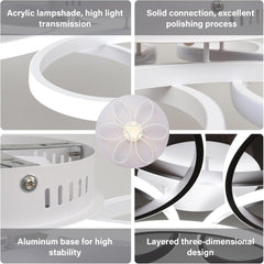 Ceiling light fixture with acrylic lampshade, solid connection, aluminum base, and three-dimensional design.