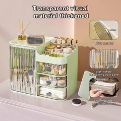 Large Capacity Green Makeup Organizer with Mirror, 3-Drawer Dustproof Cosmetic Box