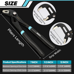 SHALL 3-Piece Groove Joint Pliers Set (12, 9-1/2, 7 Inch), Push-Lock Water Pump Pliers in Cr-v Steel, Fast Adjustable Tongue and Groove Pliers with Tool Roll Bag for Home Repair & Plumbing