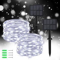 Solar String Lights Outdoor, 6M/20Ft 60 LED Solar Lights Outdoor Garden Waterproof, 8 Modes Copper Wire Solar Fairy Lights Outdoor for Garden Patio Yard Balcony Party Wedding