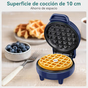 Snailar Mini Waffle Maker – 550W Nonstick Compact Waffle Iron, Ready Indicator Light, Cool Touch Handle, Easy Clean, Blue