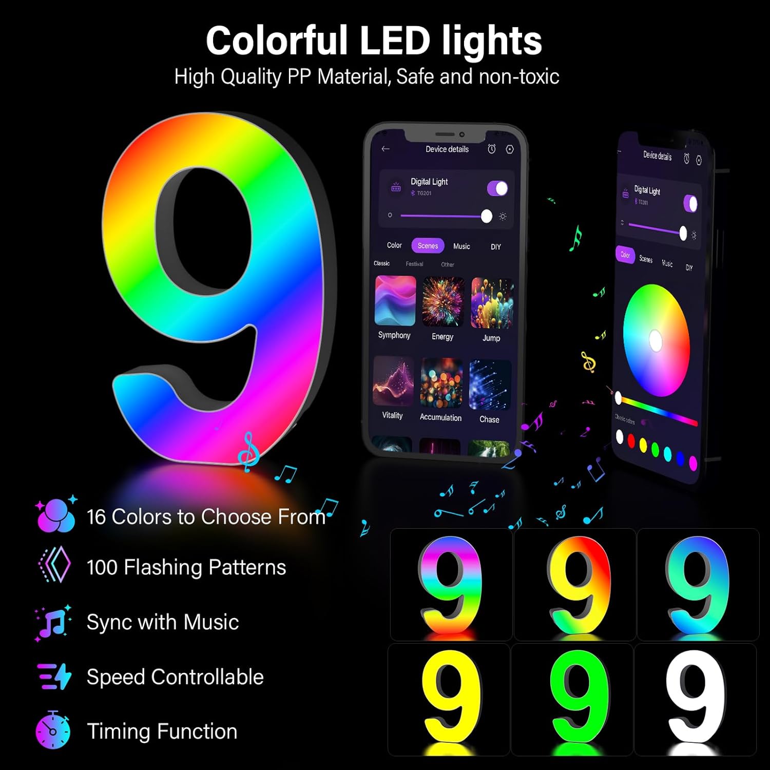 RGB LED Number Light Digit 9 USB APP Control