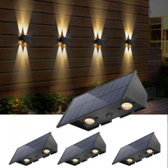 Solar Light, Solar Wall Lights, Waterproof Outdoor Solar Lights, Up and Down Led Solar Lights with 2 Brightness Modes, Solar Powered Security Light for Yard, Garage, Garden (4 Pack, Warm White)