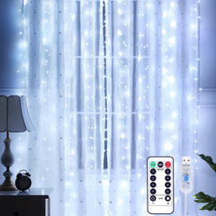 Curtain Lights 3m x 3m Curtain Fairy Lights, 300 LED Fairy Lights Curtain, 8 Modes Curtain String Lights with Remote Control & Timer IP65 Waterproof for Wedding, Party, Wall (Warm White)